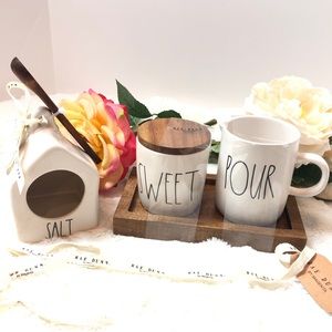 RARE “salt” cellar with “sweet” and “pour” set